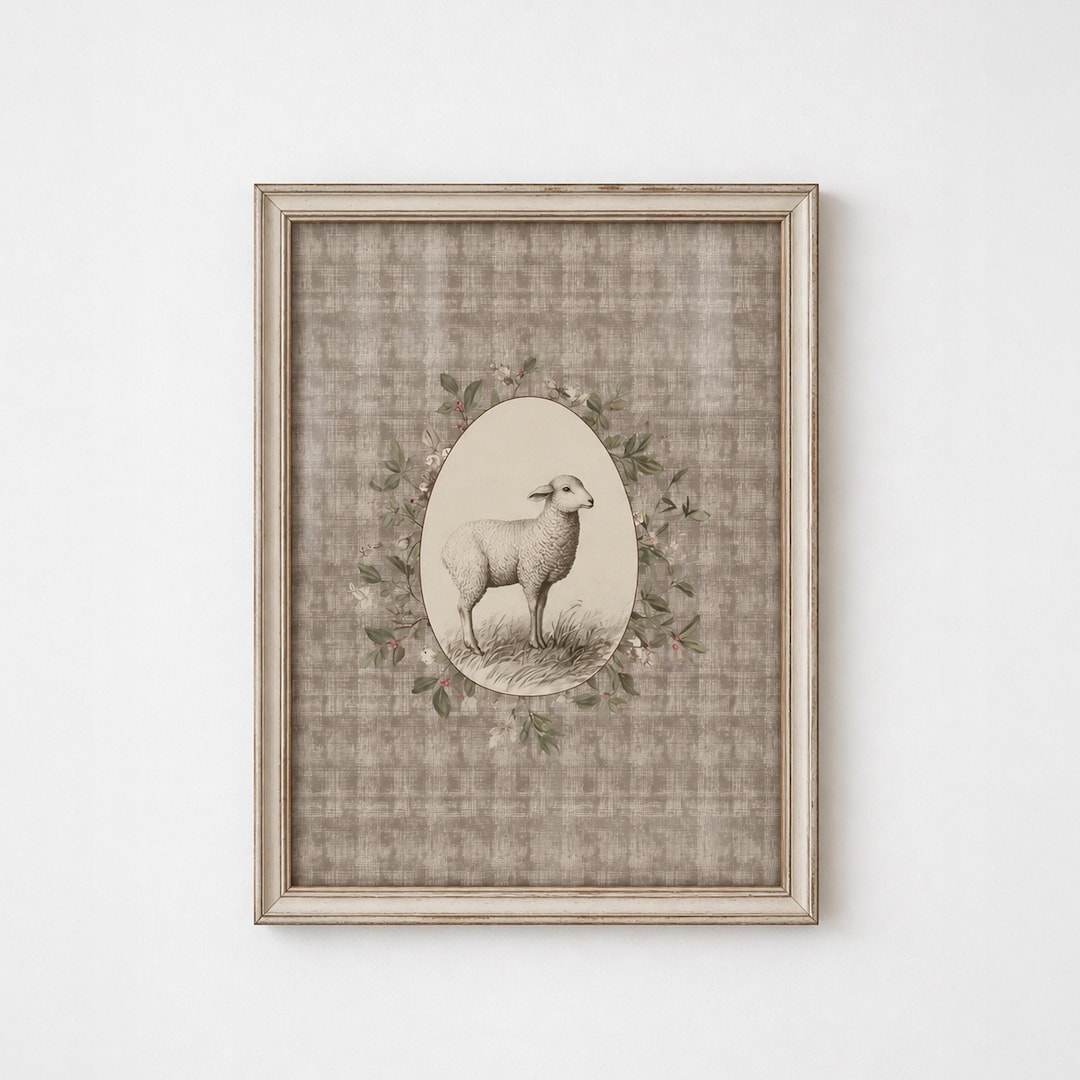 Farmhouse Lamb Art Print, Neutral Sheep Etching, Vintage Animal Print ...