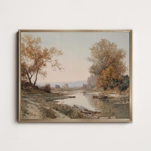 Vintage Autumn River Landscape Print: Rustic Countryside Wall Art (Digital Download)
