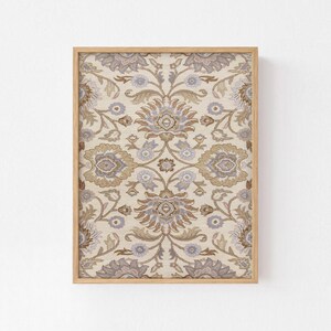 Persian Rug Floral Vintage Tapestry Print, Cream and Taupe Pattern Wall Art (Digital Download)