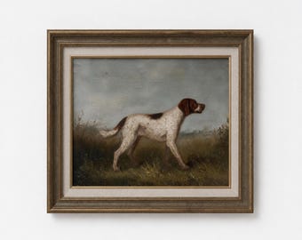 Rustieke wanddecoratie met jachthond, vintage dierenschilderij, decoratie voor een landelijke woning.