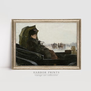 Vintage Portrait Oil Painting, Winter Wall Art, Horses Carriage, Victorian Heirloom, Antique Digital Download