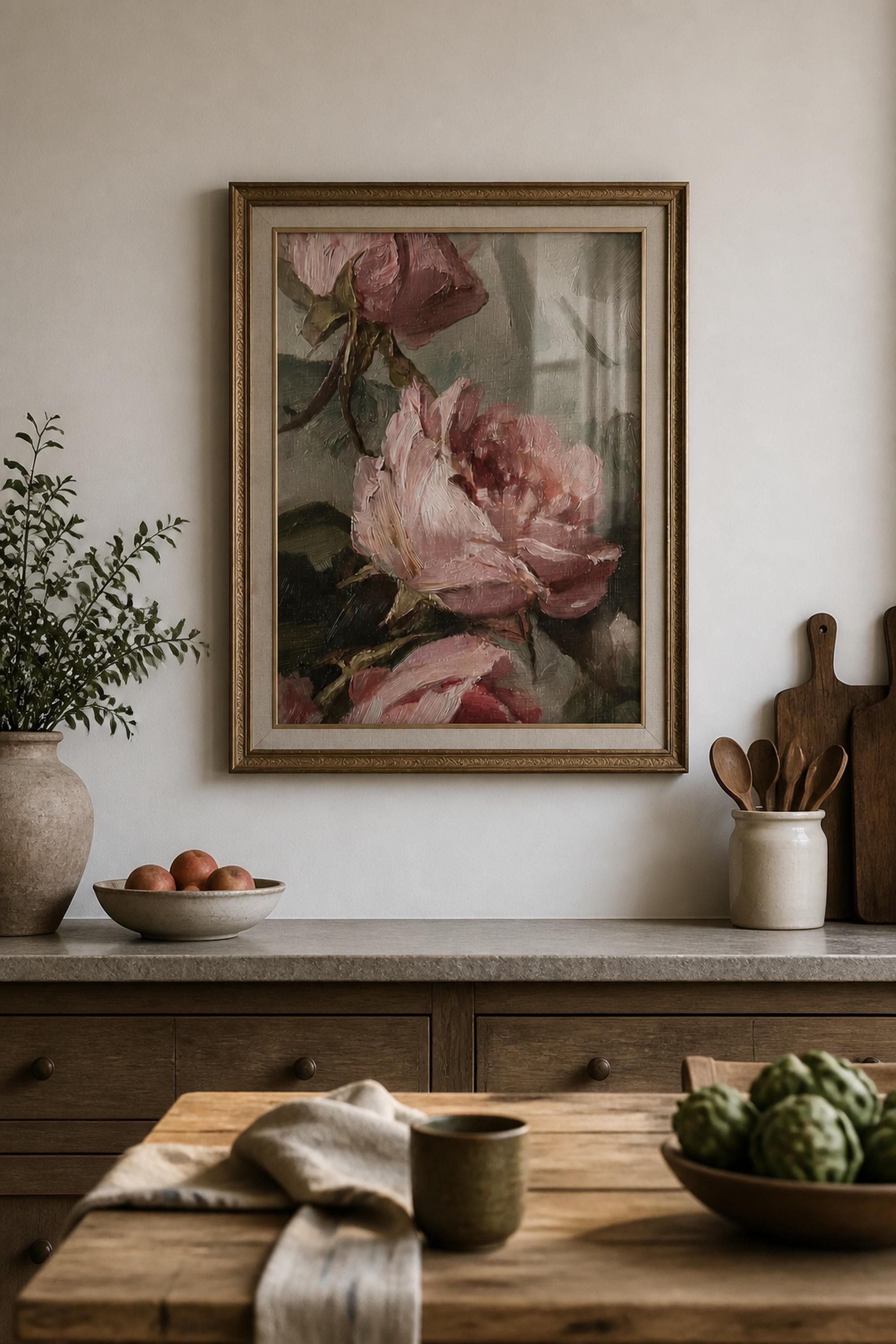 アンティークピンクのバラの壁飾り、ヴィンテージの花柄絵画、ファーム