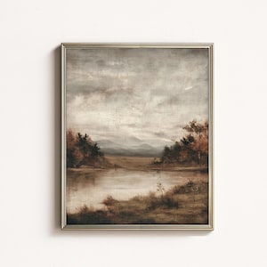 Vintage Countryside Landscape Print: Neutral Autumn Farmhouse Wall Art (Digital Download)