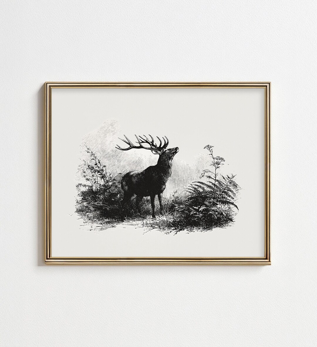 Rustic Stag Vintage Art Print - Monochrome Wildlife Printable Wall Art ...