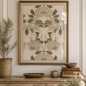 Symmetrical Damask Floral Vintage Tapestry Print, Large Blooms with Feathered Leaves (Digital Download) image 6