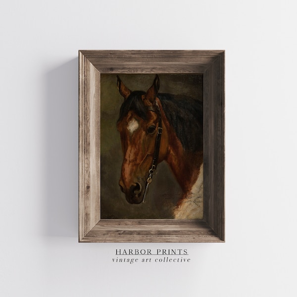 Antique Horse Equestrian Oil Painting, Large Canvas Art, Farmhouse Wall Art Decor, Cozy Cottage, Vintage, Digital Download Print