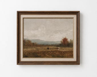 Rustic Fall Landscape Wall Decor, Vintage Pastoral Meadow, Farmhouse Wall Decor, Large Landscape Print