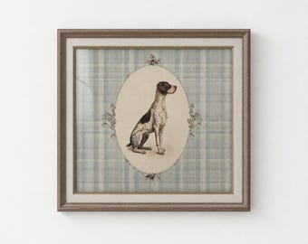 Rustieke print van een jachthondportret, traditionele dierenkunst, landelijke wanddecoratie (digitale download)