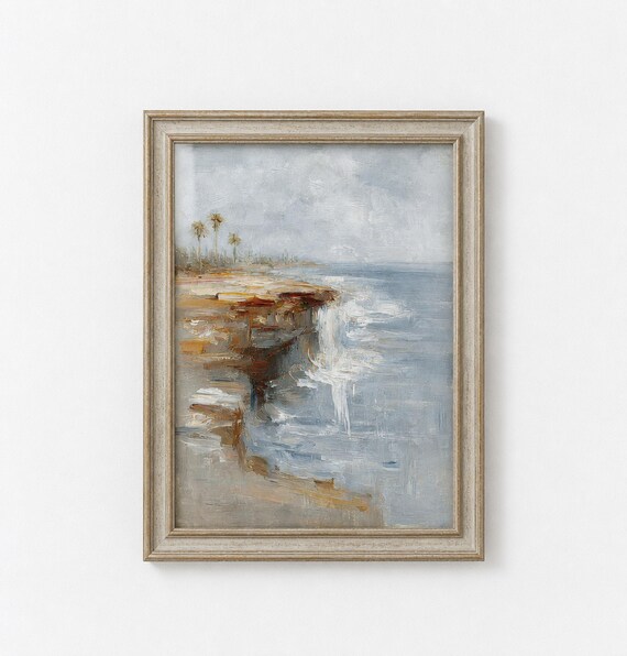 アートパネル 壁画 海岸線絵画 砂浜の崖の海岸線を描いた壁画 ヤシの