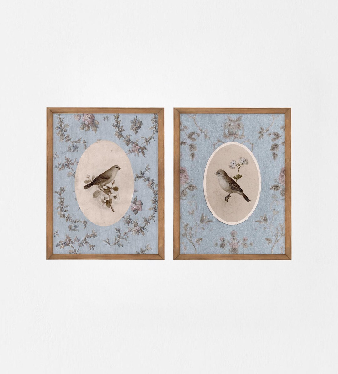 Vintage Botanical Bird Set Gallery, Rustic Printable Wall Art Pair ...