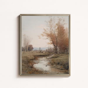 Vintage Autumn Landscape Print: Rustic Country Stream (Digital Download)