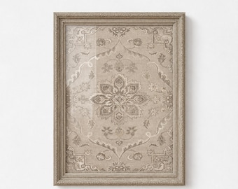 Vintage Neutral Tapestry Wall Art, Antique Persian Rug Rug Print, Farmhouse Home Decor