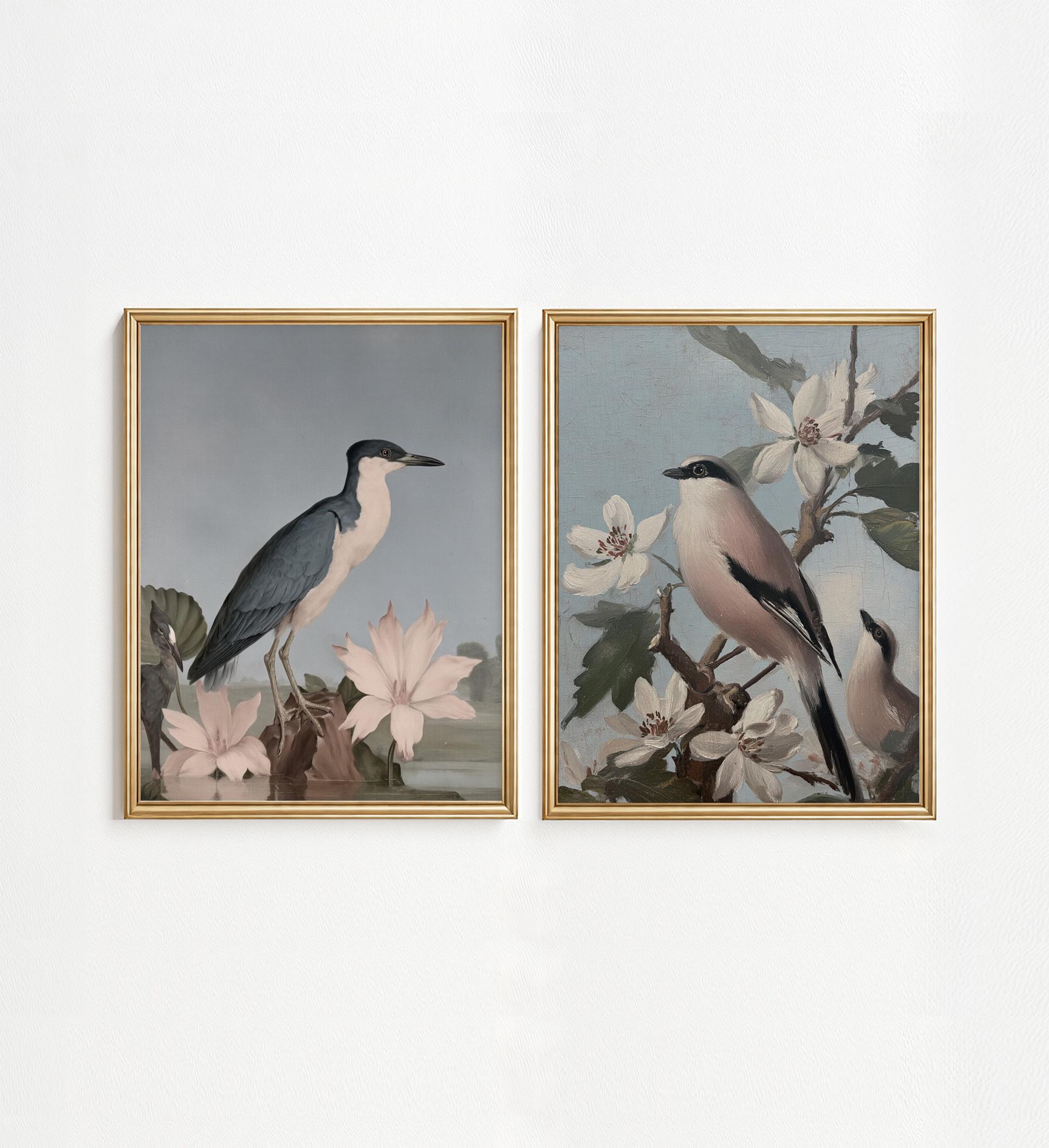 Botanical Bird Print Set of 2, Vintage Gallery Wall Art, Above Sofa ...