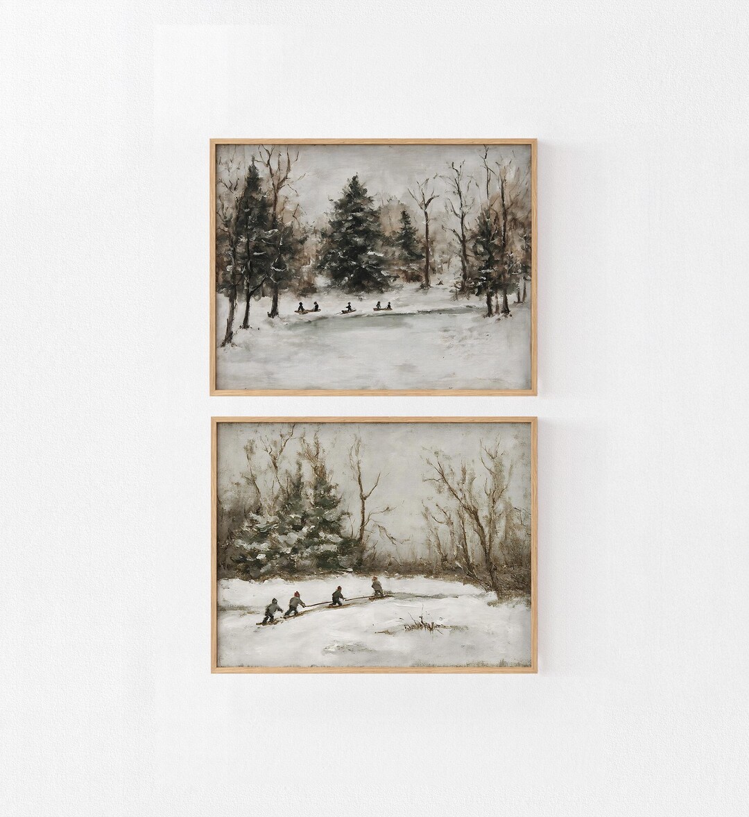 Vintage Winter Landscape Print Set, Snowy Woods Gallery Wall (digital ...