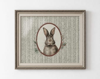 Rabbit Portrait Wall Art – Cottagecore Woodland Animal Print (Digital Download)