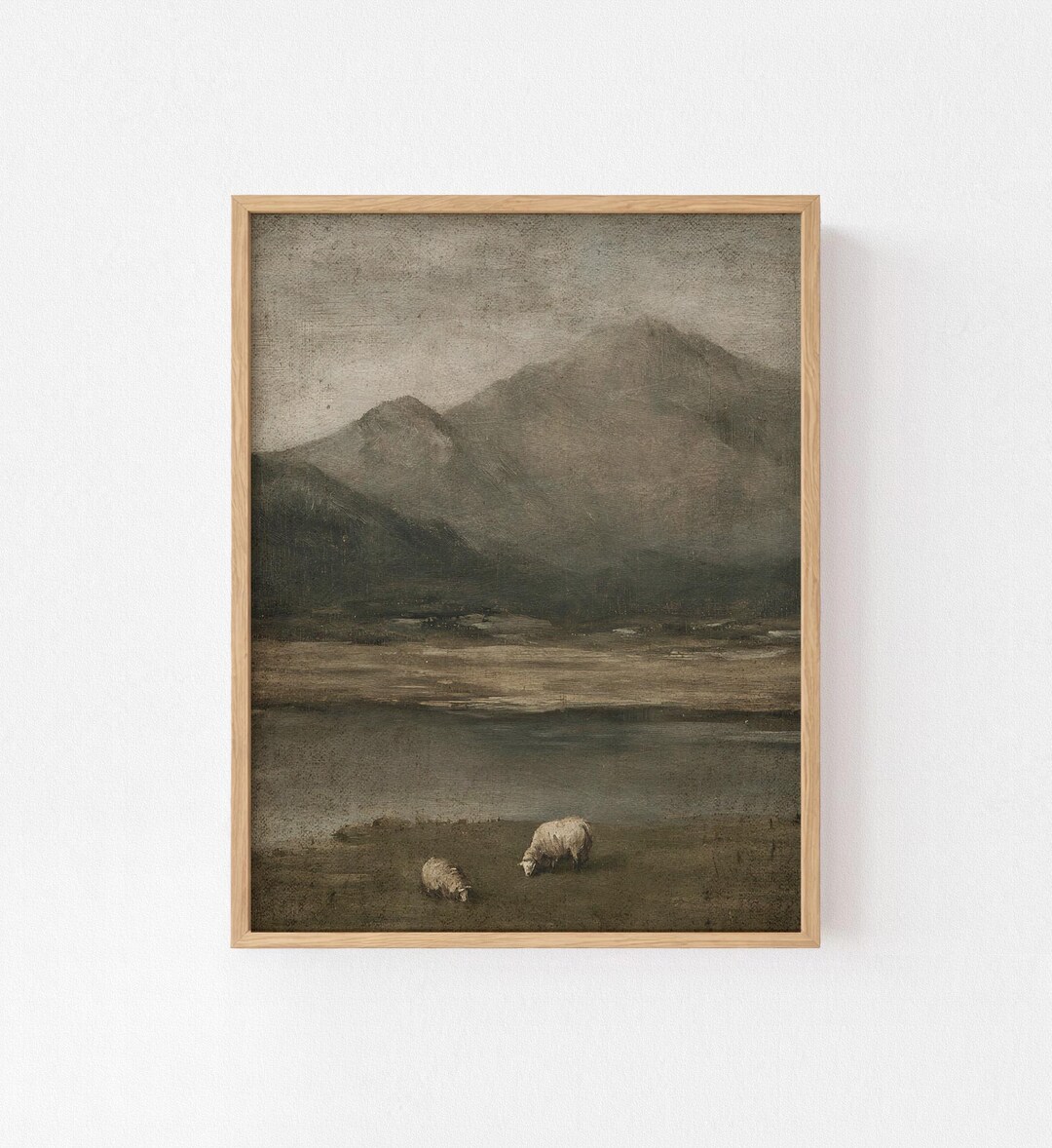 Vintage Sheep Landscape Art Print – Rustic Cottagecore Pastoral Scene ...