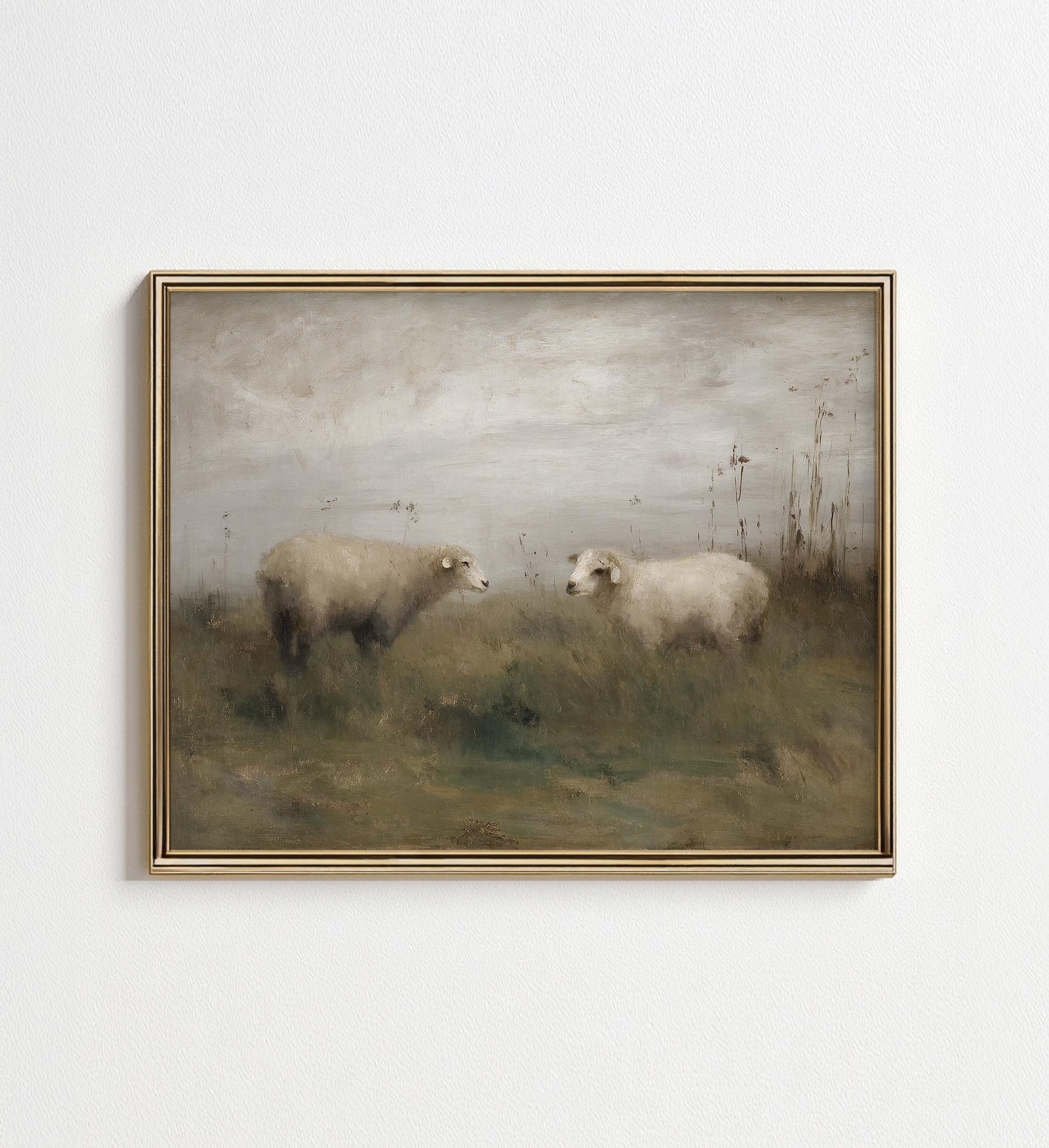 Vintage Sheep Pasture Scene - Printable Wall Art, Rustic Country ...