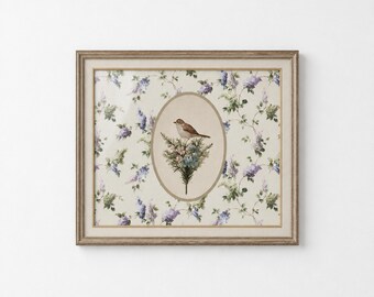 Antiker Singvogel Druck, Landhaus Vogel Portrait, Klassische Tierkunst, Kinderzimmer Wanddeko