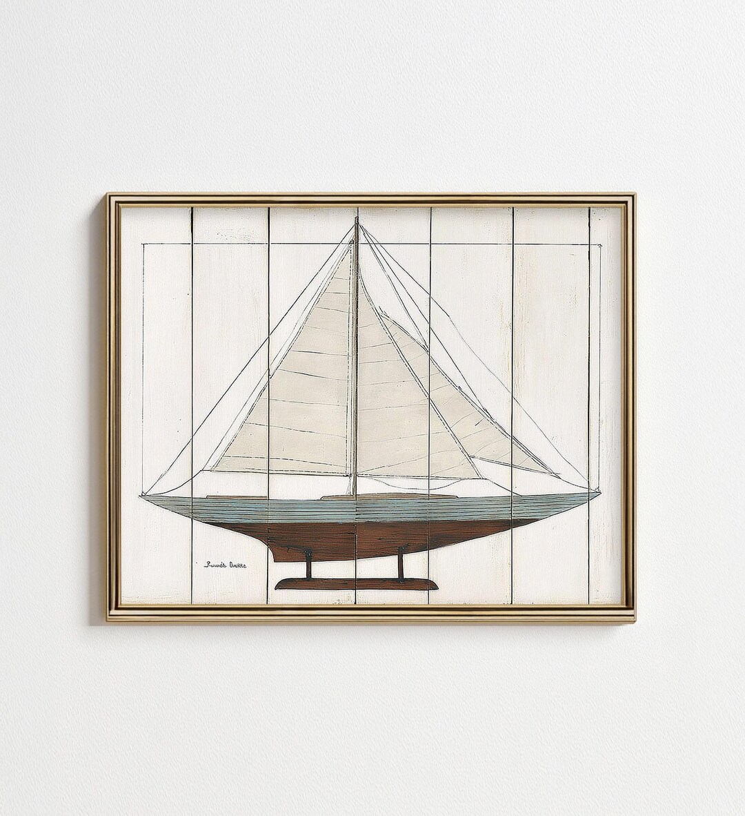 Vintage Sailboat Hand-drawn Printable Wall Art - Nautical Coastal Decor ...