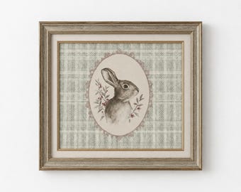 Vintage Rabbit Sketch Print, Cottagecore Forest Wall Art (Digital Download)