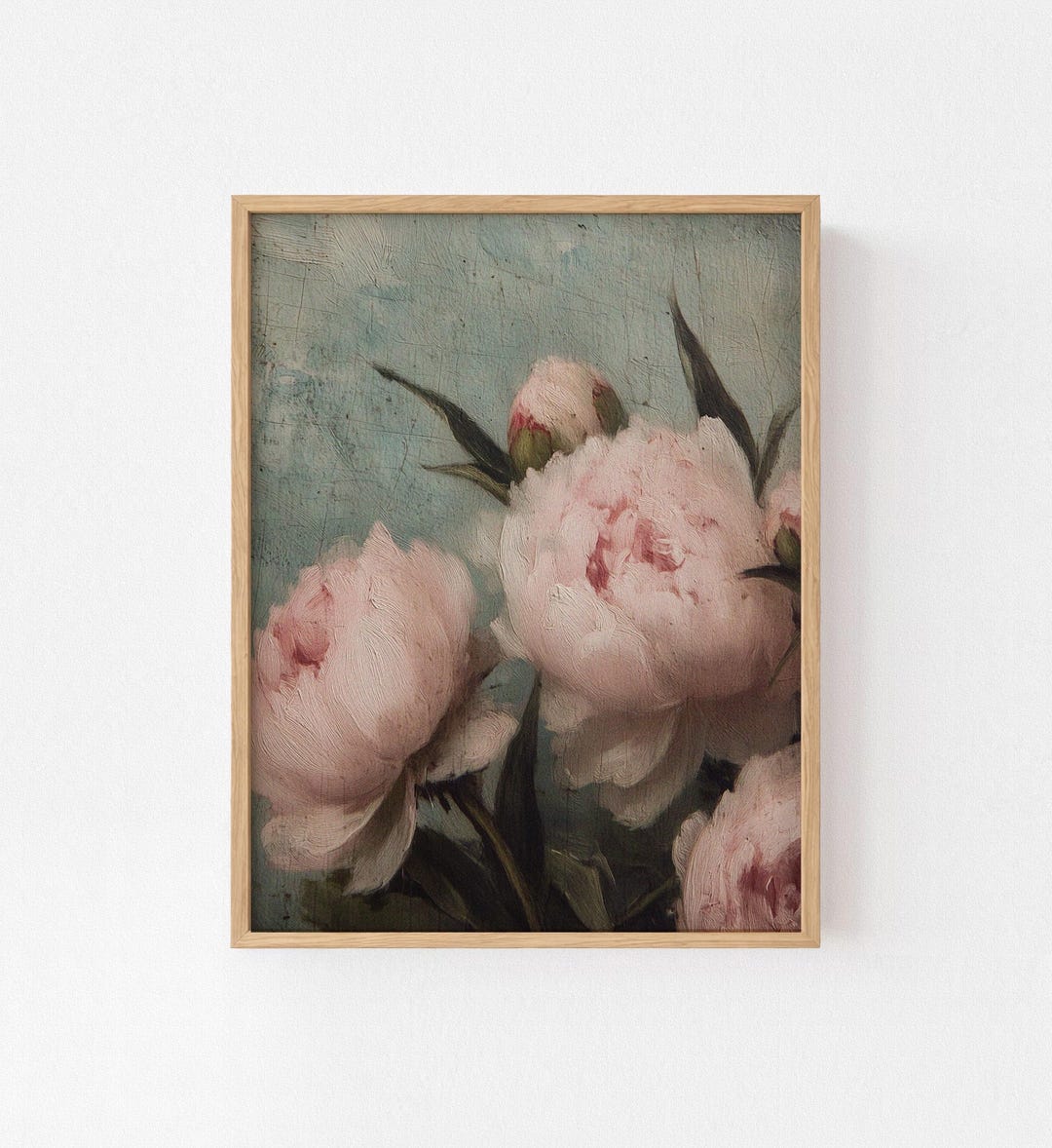 Vintage Pink Peony Wall Art, Antique Floral Painting, Living Room Wall ...