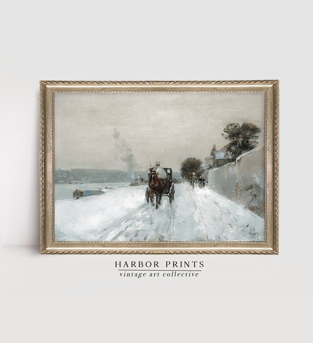 Horse and Carriage Oil Painting, Snow Winter Christmas Wall Art