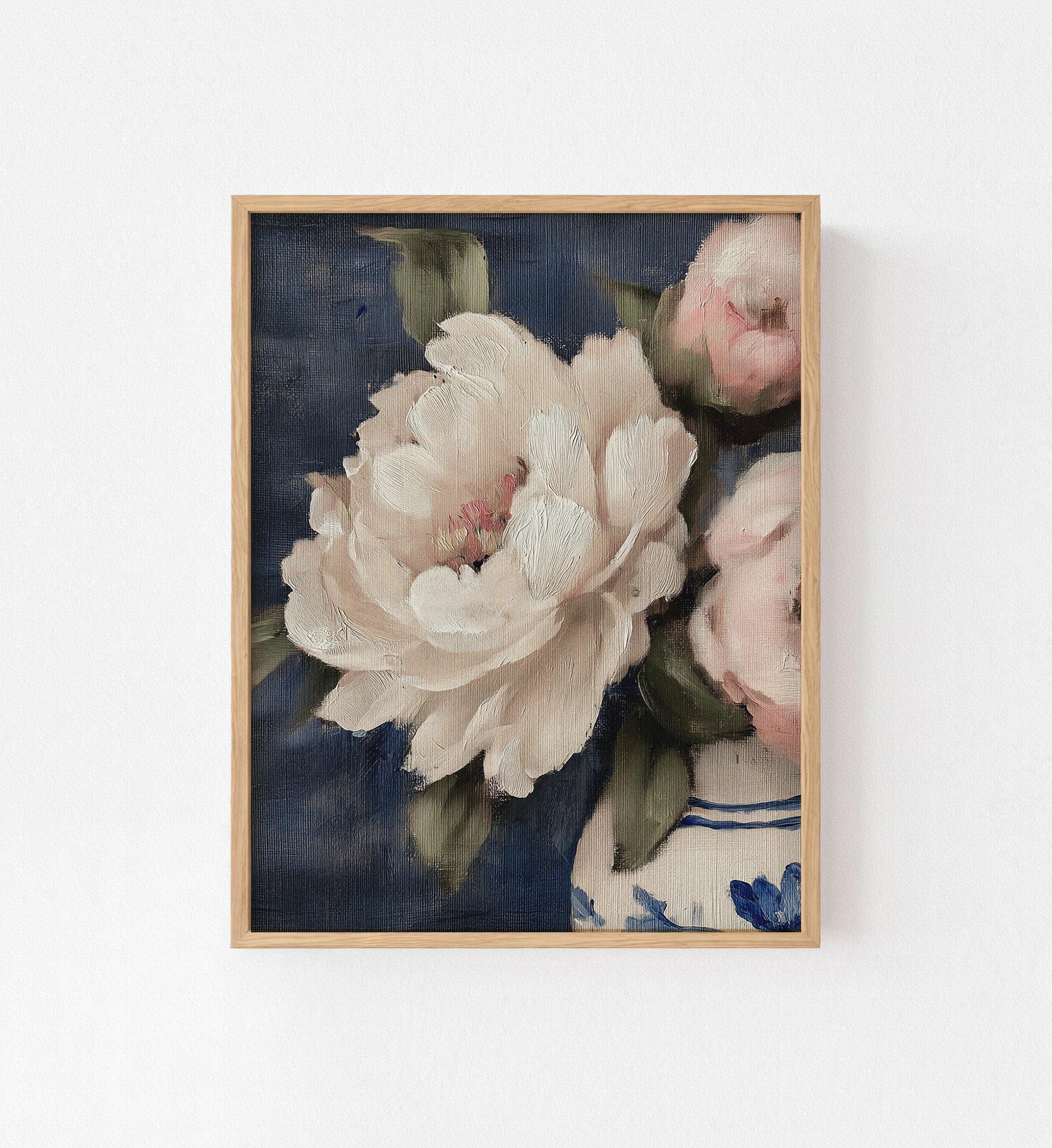 Moody White Peony Print, Vintage Dark Floral Painting, Gallery Wall Art ...
