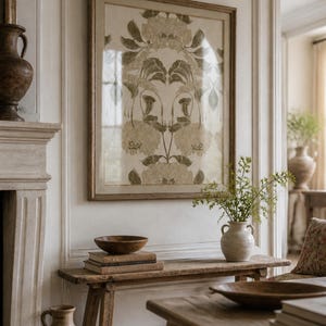 Symmetrical Damask Floral Vintage Tapestry Print, Large Blooms with Feathered Leaves (Digital Download) image 3