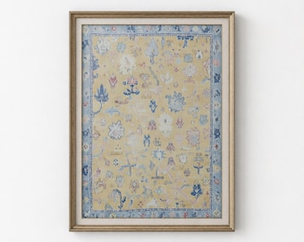 Estampado textil floral rústico, ilustración de patrón vintage, arte de pared clásico, arte de pared para encima del sofá.