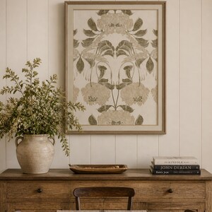 Symmetrical Damask Floral Vintage Tapestry Print, Large Blooms with Feathered Leaves (Digital Download) image 4