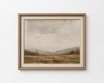 Stämningsfull höstlandskapsväggkonst, vintage landsbygdsvy, traditionell konsttryck, väggkonst för vardagsrum