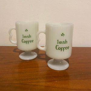 Federal Milk Glass Irish Coffee Pedestal Mugs