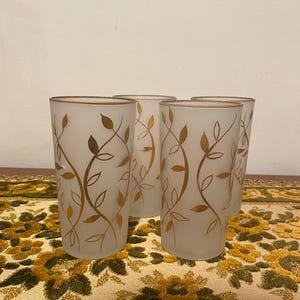 Frosted Gold Leaf Libbey Glasses - set of 4