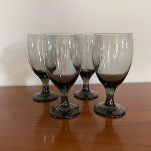 Smoke Gray Libbey Water Goblets Set of 4 Gray Wine Glasses Replacement Glasses