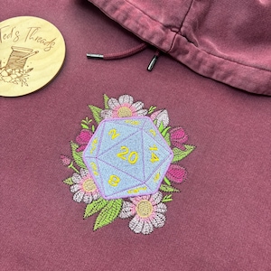 Bestickt DnD Dungeons and Dragons Bio-Baumwolle Sweatshirt Hoodie T-Shirt Floral Dice