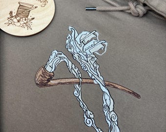 Embroidered Gandalf Pipe Hoodie, LOTR Tolkien Organic Cotton Sweatshirt