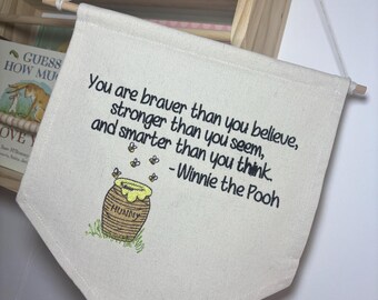 Embroidered Winnie the Pooh Bunting Banner: Positive Affirmations Decor