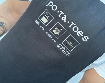 LOTR Embroidered Apron, Potatoes Boil Em Mash Em, Organic Cotton