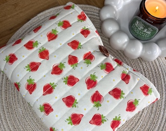 Quilted Strawberry Book Sleeve, Kindle Protector, Book Accessories