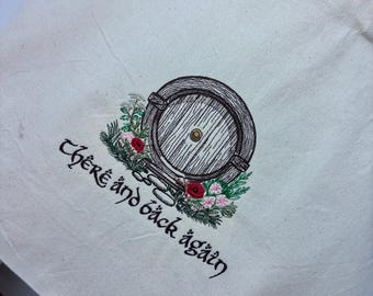 LOTR Inspired Hobbit Door Emroidered Tote Bag. Heavy Lifter Shopping Bag, There and Back Again Middle Earth. Gift for Her Gift for Him