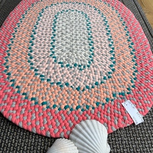 Braided peach themed accent rug oval 31&quot; x 22&quot;