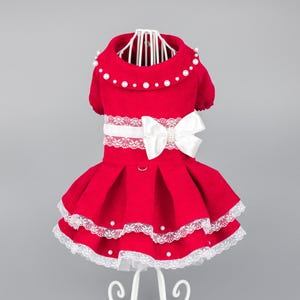 Red Dog Dress, Small Dog Clothes,  Dog Birthday Dress, Pet Clothes, Handmade dog clothing