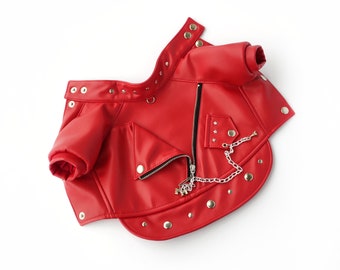 Red Leather Dog Jacket – Designer Pet Clothes Punk Rock Style Small Dogs