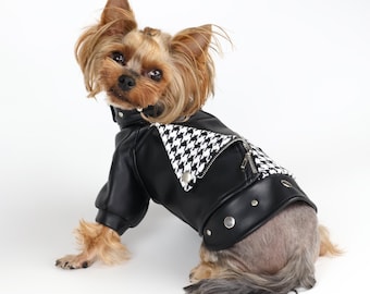Designer Dog Clothes – Leather Dog Jacket, Handmade Dog Coat, Fashion Pet Clothes for Small Dogs, Yorkie Clothing, Pet Fashion