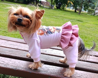 Pink Dog Jumpsuit - Cute Yorkie Girl Outfit, Pet Clothes, Dog Pajamas, Designer Small Dog Clothes
