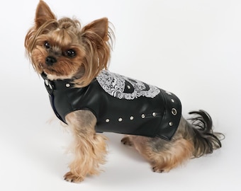 Leather Dog Jacket, Dog Vest, Designer small dog clothes, Handmade Biker Dog Coat, Boy Dog Clothes, Dog Harness, Yorkie Chihuahua Clothes