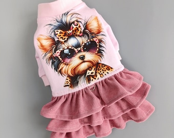 Pink Dog Dress for Small Dogs | Cute Yorkie Outfit | Handmade Pet Cllothes for Girl Dog | Puppy Designer Clothing