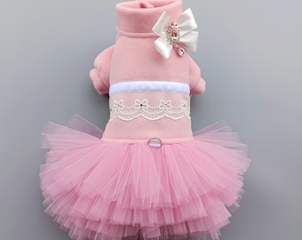 Pink Dog Jacket with TuTu - Small Dog Dress, Pet Clothes, Handmade Designer Dog Clothing, Chihuahua, Yorkie Clothes, Dog Coat