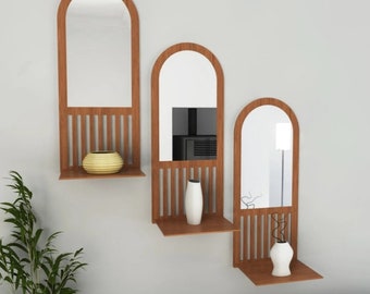 Spiegel mit Holzrahmen, 3-Spiegel-Set, viktorianischer Spiegel, Wohndekorspiegel, unregelmäßiger Spiegel, Badezimmerspiegel, Bürodekor, antiker Spiegel