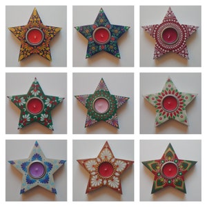 Hand painted STAR CANDLE HOLDER Dot painting